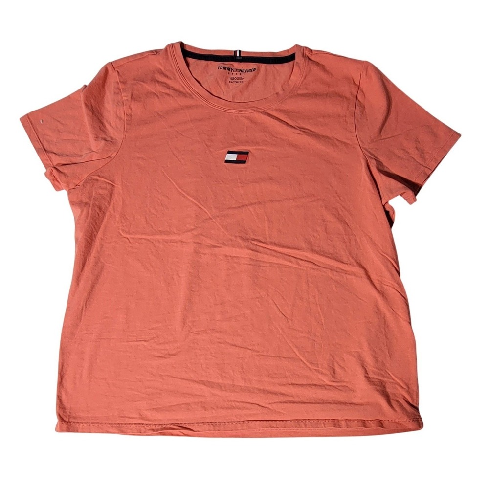 Tommy Hilfiger Sport Womens XL Coral Pink Short Sleeve Flag Logo T-Shirt